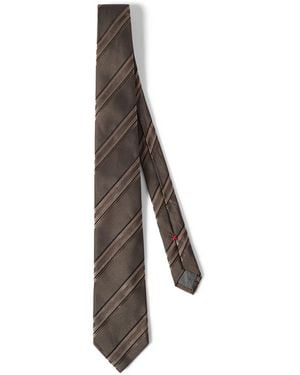 Brunello Cucinelli Silk Stripe Tie - Brown
