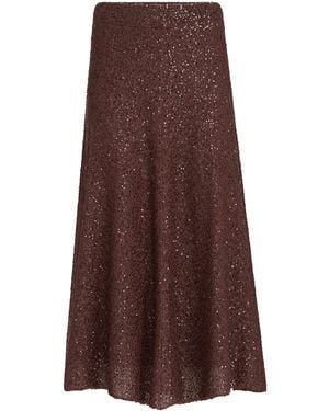 Brunello Cucinelli Linen-Cashmere-Silk Midi Skirt - Brown