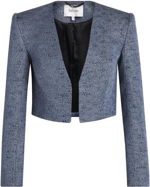 Safiyaa Collarless Cropped Blazer - Blue