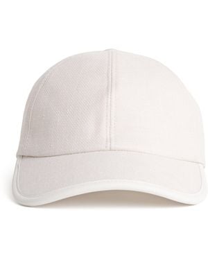 Eleventy Leather-Trim Baseball Cap - White