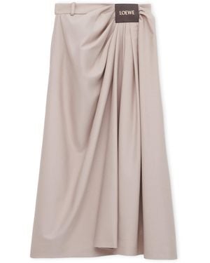 Loewe Cotton-Silk Draped Midi Skirt - Pink