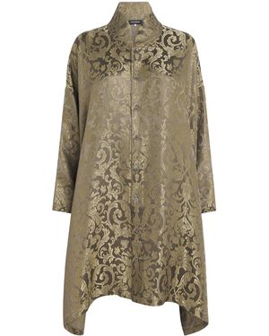 Eskandar Metallic Jacquard Longline Shirt - Green