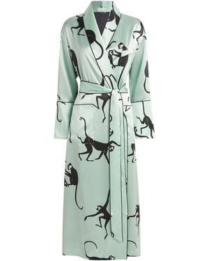 Olivia Von Halle Silk Monkey Print Capability Robe - Green