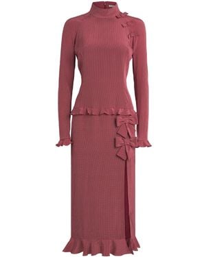 Alessandra Rich Silk Polka-Dot Bow Dress - Red