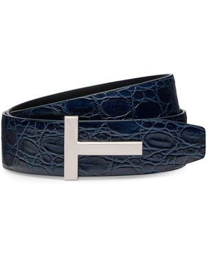 Tom Ford Leather Reversible T Icon Belt - Blue