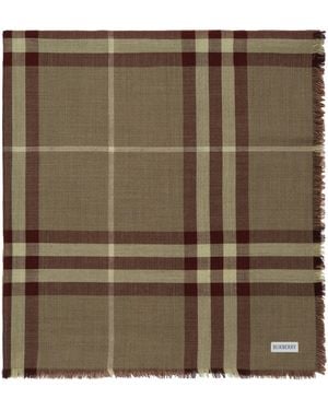 Burberry Wool-Silk Reversible Check Scarf - Green