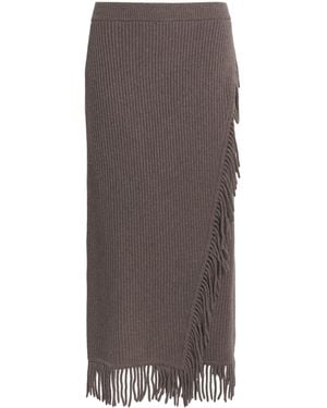Jonathan Simkhai Wool-Cashmere Fringe Wrap Midi Skirt - Brown