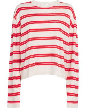 Soft Goat Silk-Cashmere Stripe Top - Red