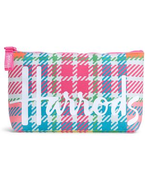 Harrods Medium Cotton Tartan Logo Cosmetic Bag - Blue