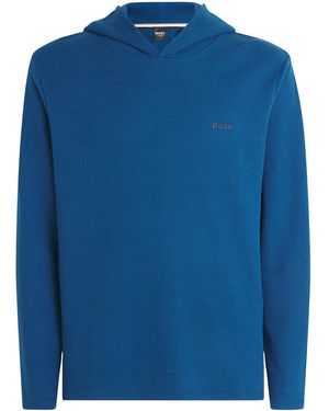 BOSS Waffle-Knit Logo Hoodie - Blue