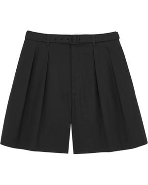 Saint Laurent Cotton Pleated Shorts - Black