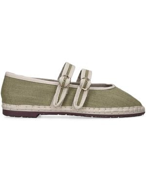 Flabelus Linen-Blend Claire Ballet Flats - Green