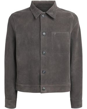 Ami Paris Suede Logo Jacket - Gray