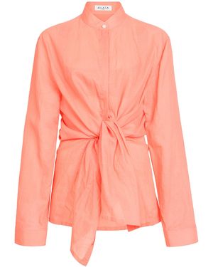 Alaïa Cotton-Linen Tie Detail Shirt - Pink
