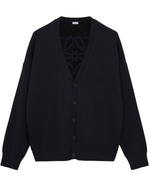 Loewe Wool-Blend Anagram-Lining Cardigan - Blue