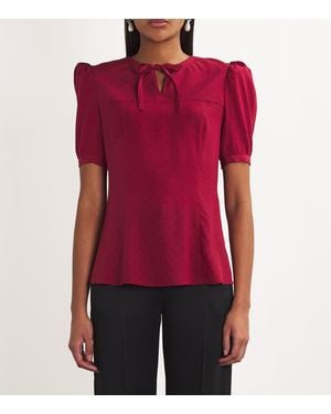 Alessandra Rich Silk Polka-Dot Blouse - Red