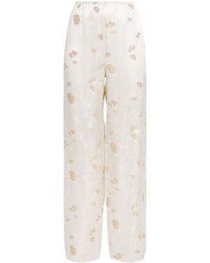 Doen Floral Jacquard Lavona Wide-Leg Trousers - White