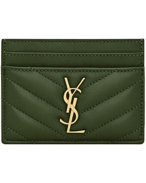 Saint Laurent Leather Cassandre Card Holder - Green