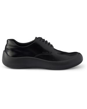 Prada Leather Logo Derby Shoes - Black