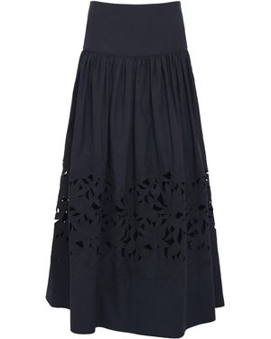 Agnona Cotton Floral Appliqué Maxi Skirt - Blue
