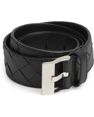 Bottega Veneta Leather Intrecciato Watch Buckle Belt - Black