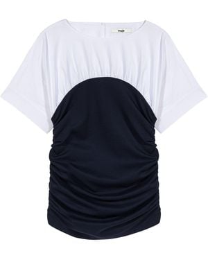 Maje Cotton Gathered T-Shirt - Blue