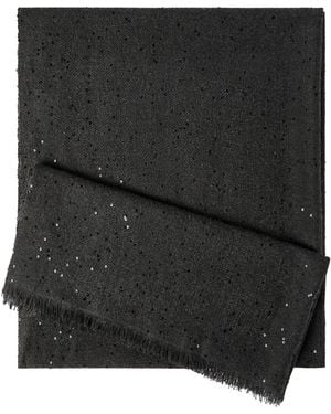 Brunello Cucinelli Cashmere-Silk Embellished Scarf - Black