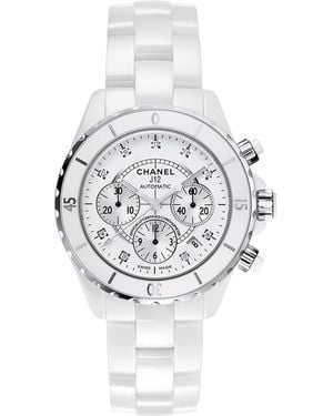 CHANEL Ceramic, Steel And Diamond J12 Chronograph Watch - White