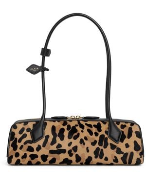 Alaïa Medium Leather Leopard Print Teckel Shoulder Bag - White