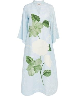 VERANDAH Linen-Cotton Kaftan Maxi Dress - Green