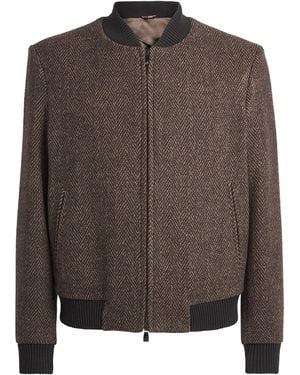 Corneliani Wool Herringbone Bomber Jacket - Brown