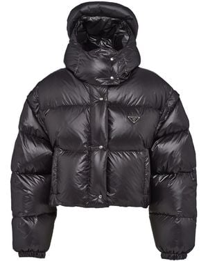 Prada Logo-Plaque Padded Cropped Shell-Down Jacket - Black