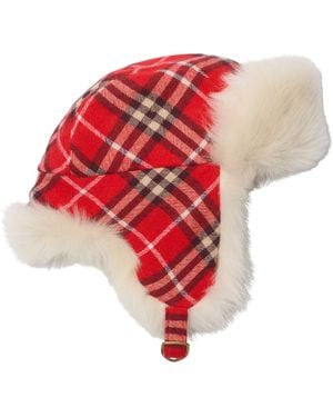 Burberry Wool Check Trapper Hat - Red