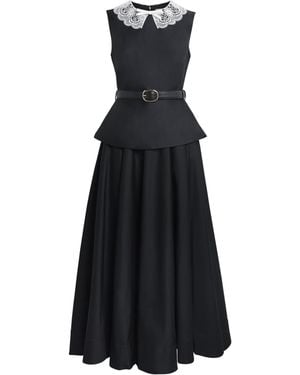 Self-Portrait Taffeta Lace-Trim Midi Dress - Black