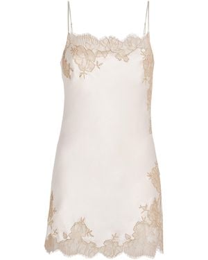 Carine Gilson Silk Lace-Trim Short Slip Dress - Natural