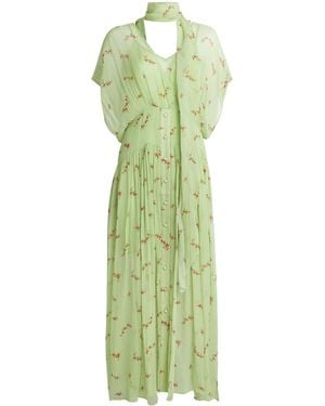 Ganni Organic Silk Floral Midi Dress - Green