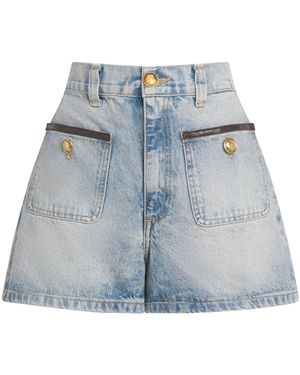 Sandro Leather-Trim Denim Shorts - Blue