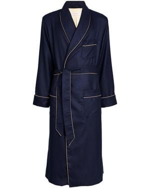 Derek Rose Cashmere-Silk Piped Robe - Blue