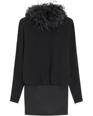Valentino Silk Feather-Trim Mini Dress - Black