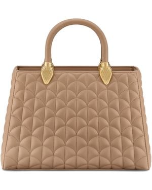 BVLGARI Leather Serpentine Duo Top-Handle Bag - Brown