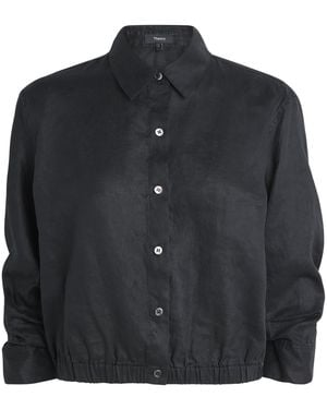Theory Linen Cinched Shirt - Black