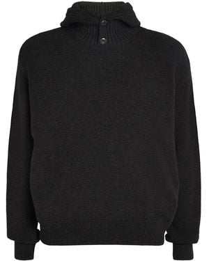 Lemaire Wool-Blend Button-Hood Sweater - Black