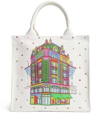 Harrods Canvas Colour-Pop Building Tote Bag - White