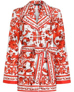 Dolce & Gabbana Silk Majolica Print Kimono Shirt - Red