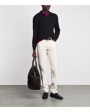 Isaia Wool-Silk-Cashmere Polo Sweater - Black
