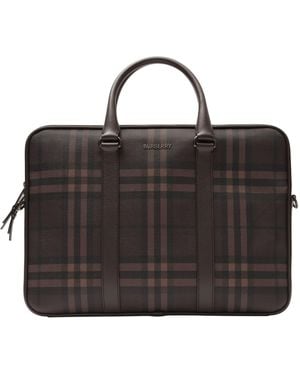 Burberry Canvas City Check Briefcase - Black