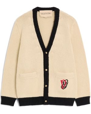 Valentino Garavani Virgin Wool Contrast-Trim Cardigan - Natural