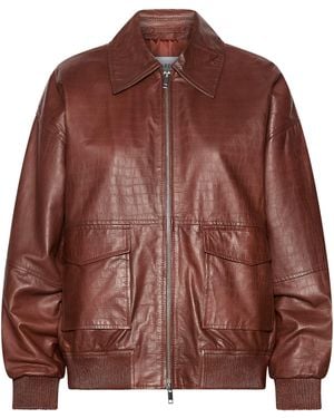 Marella Croc-Embossed Leather Bomber Jacket - Brown