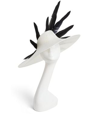 Victoria Grant Feather-Detail Straw Hat - White