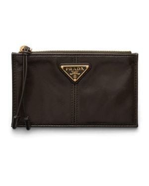 Prada Saffiano Leather Zip Card Holder - Black